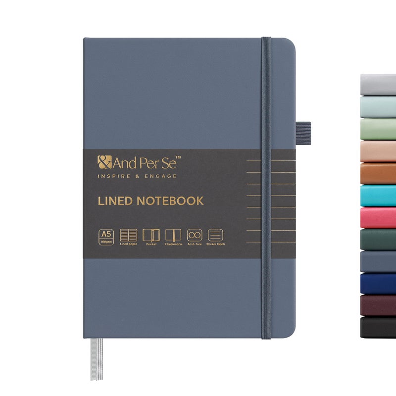 ⩓ Per Se Lined Journal Notebook، 160 صفحة، A5 5.7 × 8 بوصة مجلات ورقية سميكة مسطرة بالكلية للكتابة، دفاتر ملاحظات ذات غلاف فني للنساء والرجال والمدرسة (عبوة واحدة، أزرق داكن) - Image 1